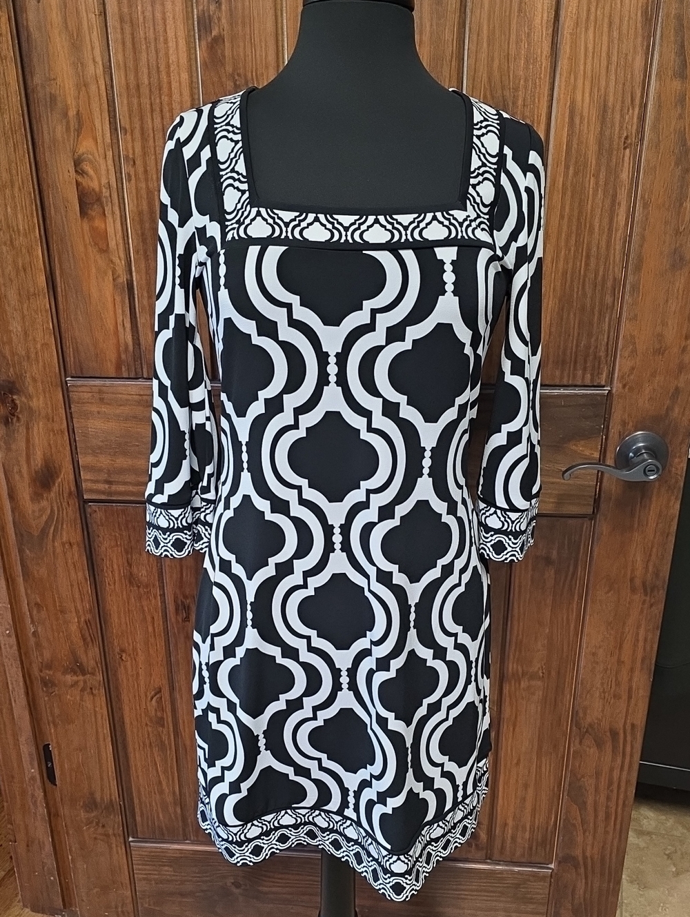 White House Black Market Black & White Geometric Square-Neck Dress - Size S